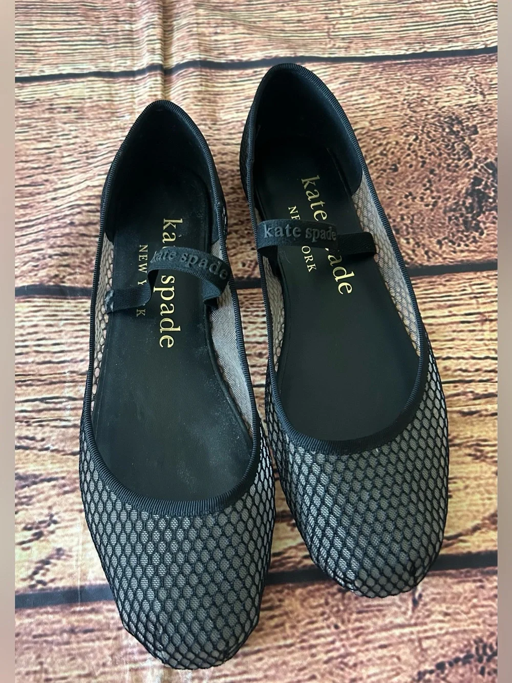 Kate Spade Riley Mesh Mary Jane Ballet Flats Black Fishnet Strap Size 8
